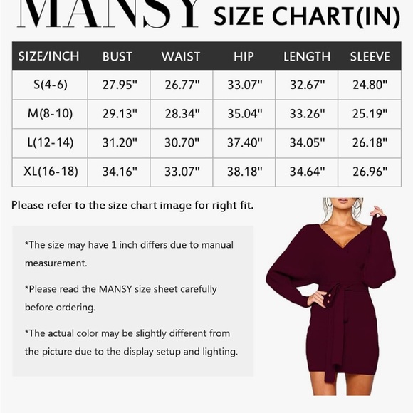 NWT - Sexy Wrap Sweater Dress, XLarge, Wine color - Picture 4 of 5